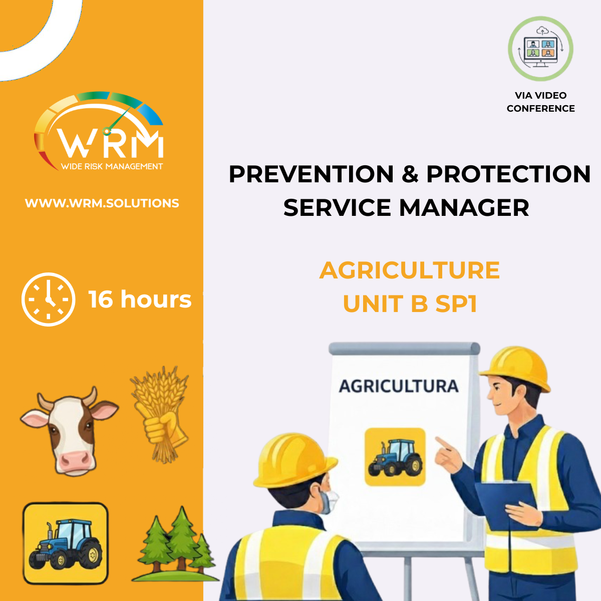 Responsabile Servizio Prevenzione Protezione MODULO B- SP1: Agricoltura-Silvicoltura-Zootecnia (16 ORE) IN VIDEO CONFERENZA SINCRONA