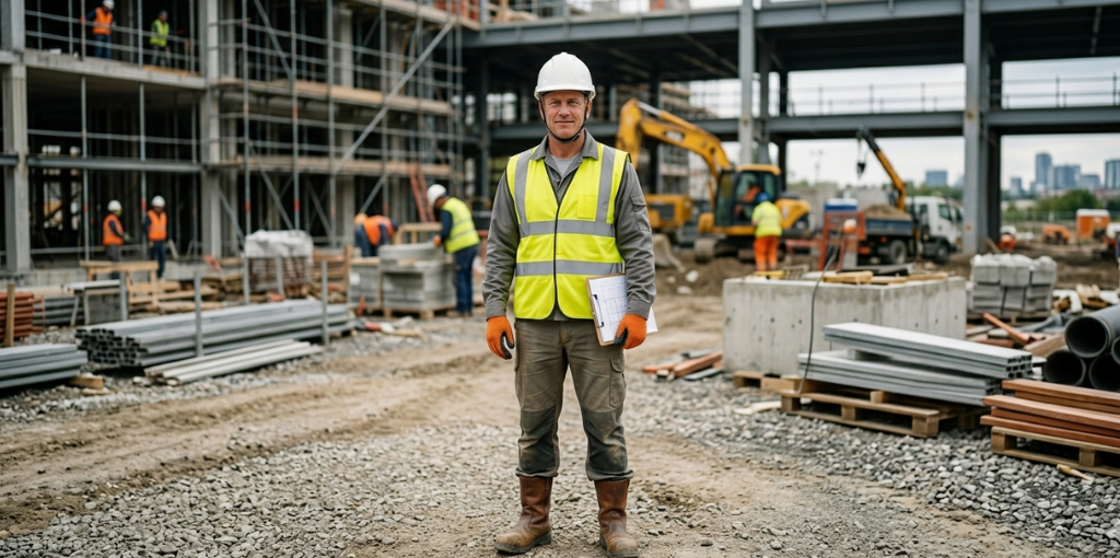 Lavoratore con DPI completi su cantiere — utilizzo dei DPI sicurezza sul lavoro